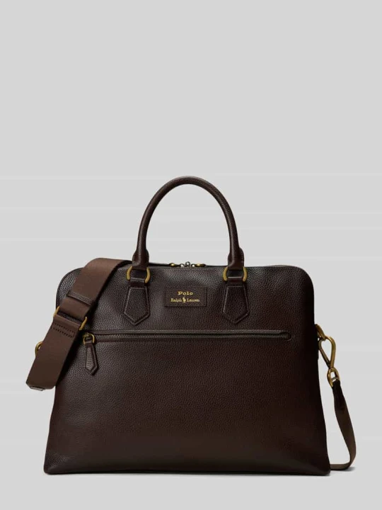 Zdjęcie produktu Torba na laptop ze skóry bydlęcej z przegródką na laptop Polo Ralph Lauren Ciemnobrązowy