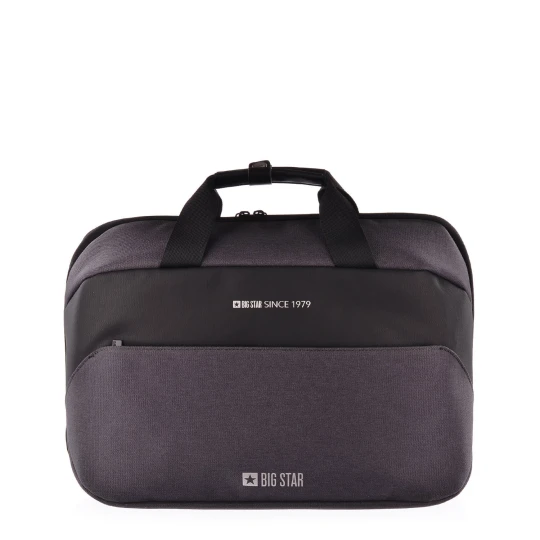 Zdjęcie produktu Torba na laptopa Big Star, z materiałową konstrukcją przednią kieszenią na zamek podwójnymi uchwytami i komorą główną na suwak, czarna, HH574048 szary