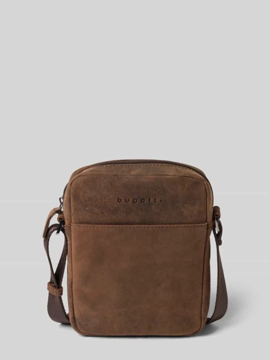 Zdjęcie produktu Torba na ramię z naturalnej skóry z detalem z logo model 'Luca' Bugatti Ciemnobrązowy