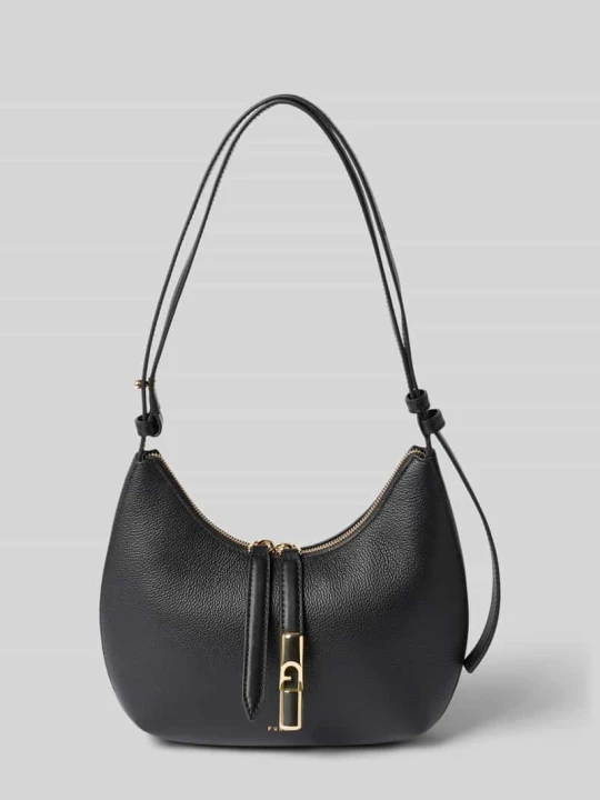 Zdjęcie produktu Torba na ramię z prawdziwej skóry z detal z logo model 'Goccia' Furla Czarny