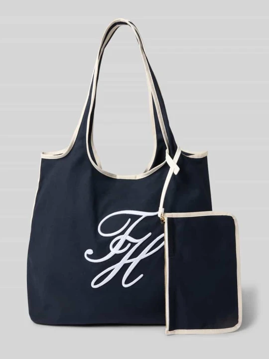Zdjęcie produktu Torba plażowa z mieszanki bawełny i lnu Tommy Hilfiger Ciemnoniebieski