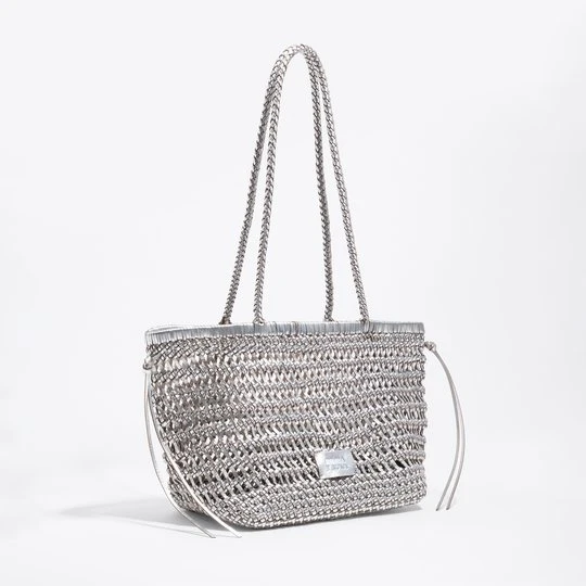 Zdjęcie produktu Torba shopper duża pleciona skóra srebrna BIMBA Y LOLA