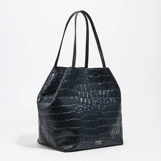 Zdjęcie produktu Torba shopper duża skóra tłoczony wzór krokodyla ciemnoniebieska BIMBA Y LOLA PETROL BLUE