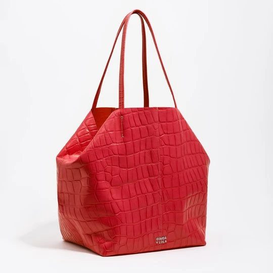 Zdjęcie produktu Torba shopper duża skóra tłoczony wzór krokodyla czerwona BIMBA Y LOLA