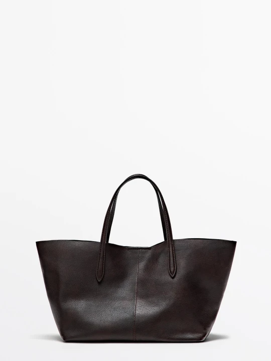 Zdjęcie produktu Torba Shopper Średnia Ze Skóry Nappa - Brązowy - Massimo Dutti - Female