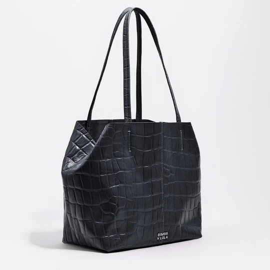 Zdjęcie produktu Torba shopper średnia skóra tłoczony wzór krokodyla ciemnoniebieska BIMBA Y LOLA PETROL BLUE