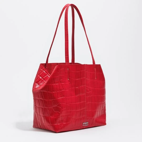 Zdjęcie produktu Torba shopper średnia skóra tłoczony wzór krokodyla czerwona BIMBA Y LOLA