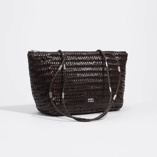 Zdjęcie produktu Torba shopper średnia skóra pleciona ciemnobrązowa BIMBA Y LOLA DARK BROWN