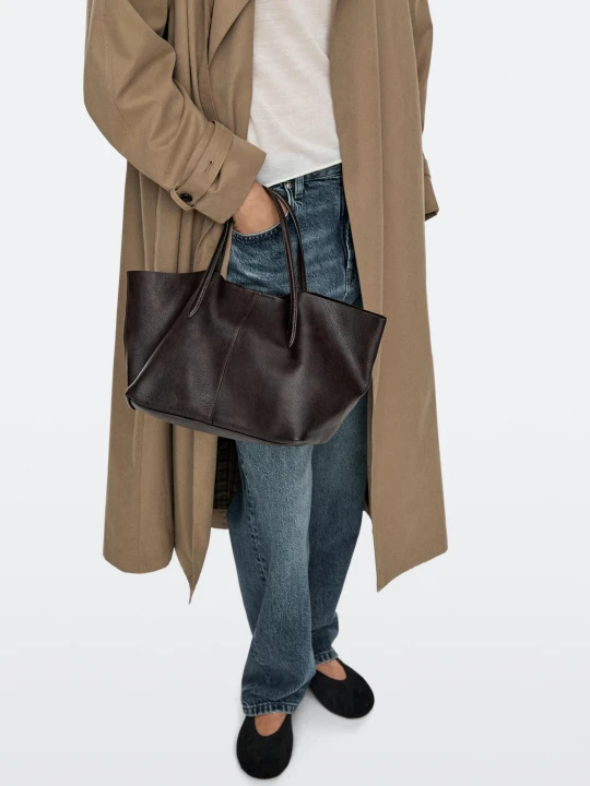 Zdjęcie produktu Torba Shopper Średnia Ze Skóry Nappa - Brązowy - Massimo Dutti - Female