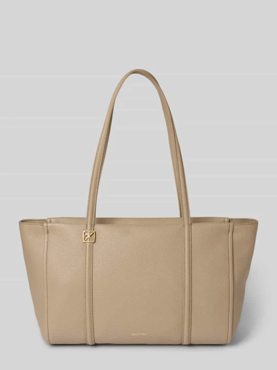 Zdjęcie produktu Torba shopper z Detal z logo Calvin Klein Beżowy