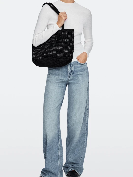 Zdjęcie produktu Torba Shopper Z Drewnianymi Elementami - Czarny - Massimo Dutti - Female