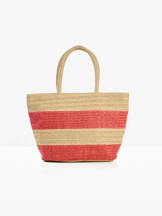 Zdjęcie produktu Torba shopper z juty, w paski BonPrix beżowy
