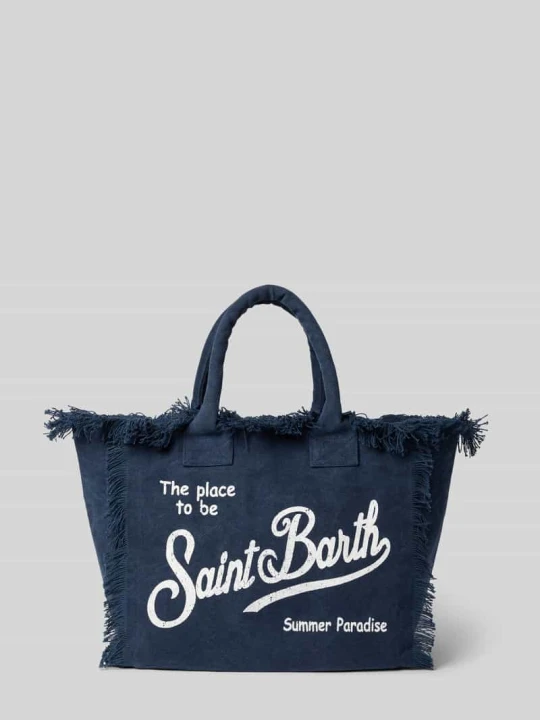 Zdjęcie produktu Torba shopper z nadrukiem z logo i frędzlami model 'VANITY' MC2 Saint Barth Granatowy