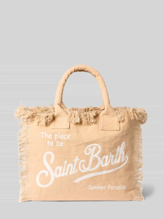 Zdjęcie produktu Torba shopper z nadrukiem z logo i frędzlami model 'VANITY' MC2 Saint Barth Złamany biały