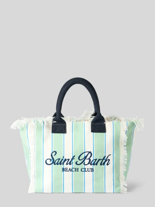 Zdjęcie produktu Torba shopper z nadrukiem z logo i frędzlami model 'VANITY' MC2 Saint Barth Miętowy