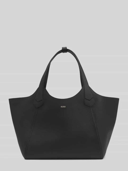 Zdjęcie produktu Torba shopper z naturalnej skóry z detal z logo Boss Czarny