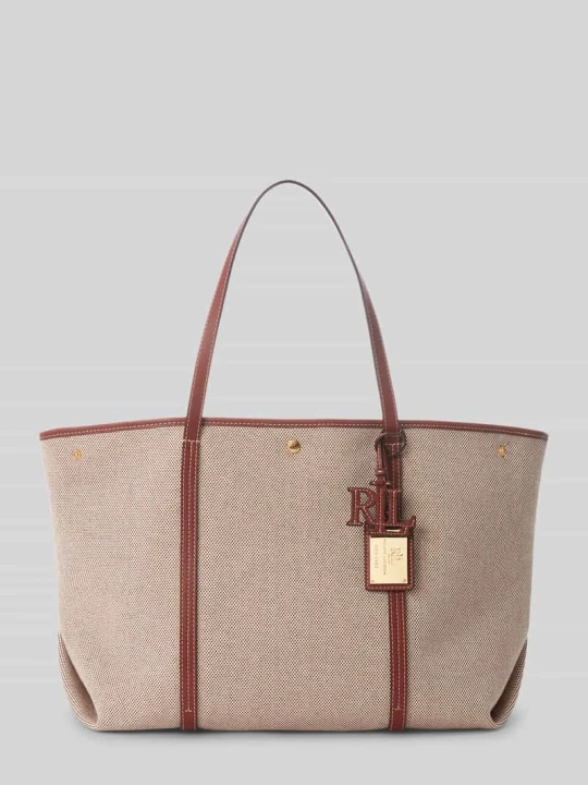 Zdjęcie produktu Torba shopper z obszyciem ze skóry i zawieszką z logo Lauren Ralph Lauren Piaskowy