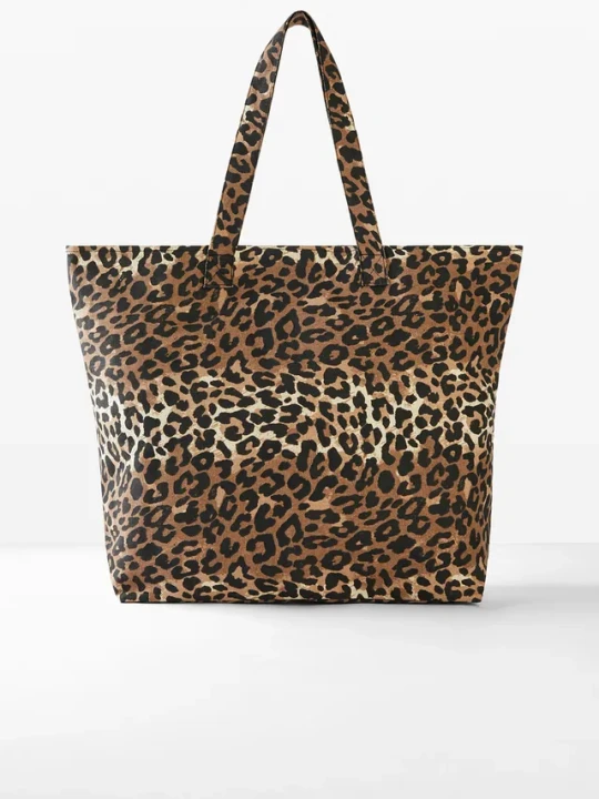 Zdjęcie produktu Torba shopper z płótna ze wzorem w panterkę BonPrix czarny