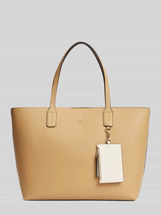 Zdjęcie produktu Torba shopper z przegródką zapinaną na zamek błyskawiczny i zawieszką na drobiazgi Tommy Hilfiger Beżowy