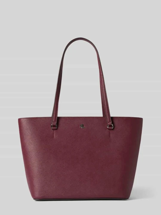 Zdjęcie produktu Torba shopper ze skóry cielęcej z aplikacją z logo Lauren Ralph Lauren Bordowy