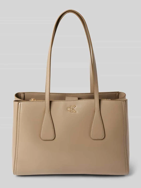 Zdjęcie produktu Torba tote z detalem z logo Calvin Klein Beżowy