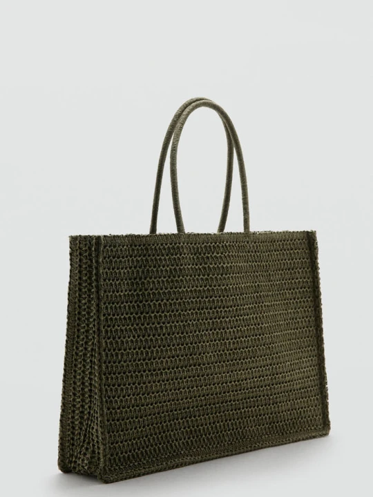 Zdjęcie produktu Torba tote z naturalnego włókna khaki - Kobieta - Rozmiar uniwersalny - MANGO