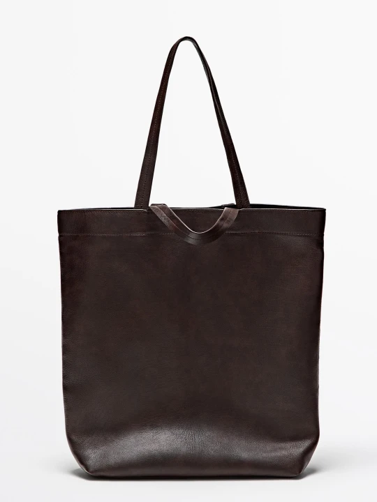 Zdjęcie produktu Torba Typu Shopper Ze Skóry Nappa - Brązowy - Massimo Dutti - Male