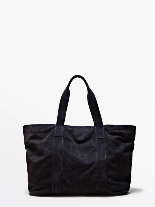 Zdjęcie produktu Torba Typu Tote Z Zamszu - Granatowy - Massimo Dutti - Male