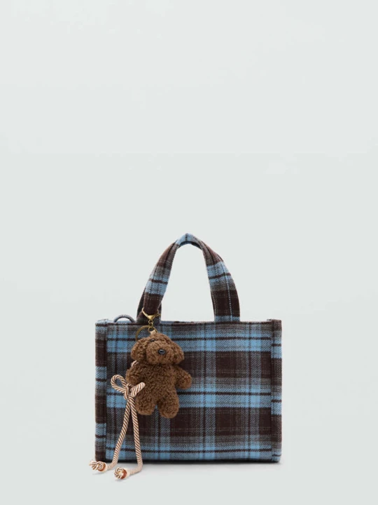 Zdjęcie produktu Torba w kratę z misiem czekoladowy - Dzieci - Rozmiar uniwersalny - MANGO KIDS