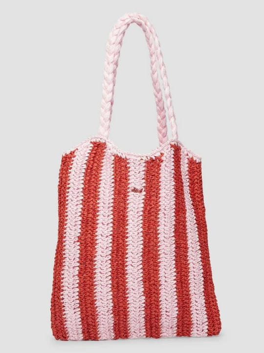 Zdjęcie produktu Torba z rafii w paski z plecionym uchwytem s.Oliver różowy