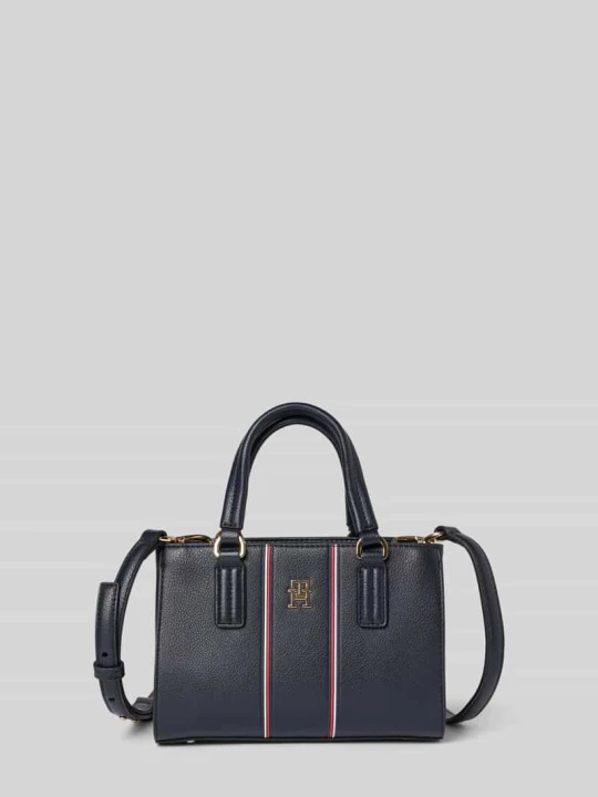 Zdjęcie produktu Torebka do ręki z kontrastowymi paskami z logo Tommy Hilfiger Ciemnoniebieski
