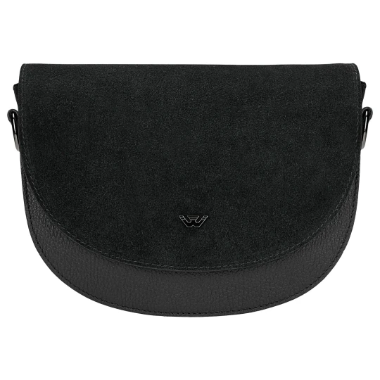 Zdjęcie produktu Czarna torebka damska typu saddle bag z łączonych skór 80497-71 Wojas