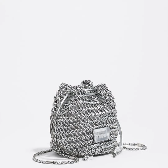 Zdjęcie produktu Torebka bucket mini pleciona skóra srebrna BIMBA Y LOLA