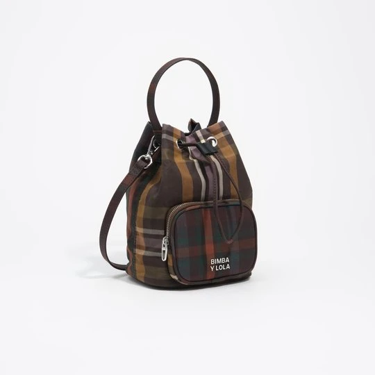 Zdjęcie produktu Torebka bucket woskowane wykończenie tartan czekoladowo-zielona BIMBA Y LOLA