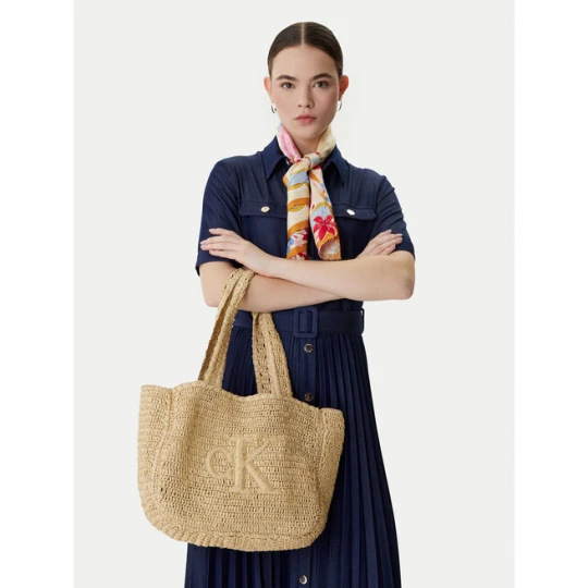 Zdjęcie produktu Torebka Calvin Klein Bold Ck Raffia Medium Tote LV04F3447G Beżowy