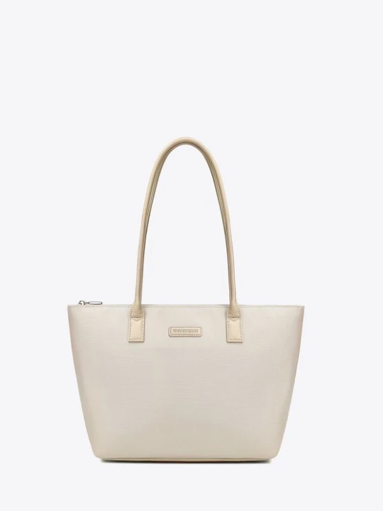 Zdjęcie produktu Torebka damska shopper na ramię z zamkiem kremowa Wittchen kremowy