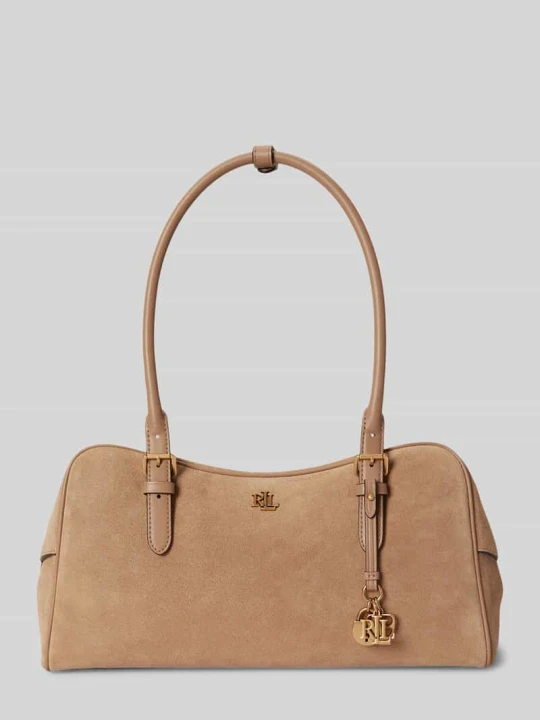 Zdjęcie produktu Torebka do ręki z prawdziwej skóry welurowej Lauren Ralph Lauren Beżowy