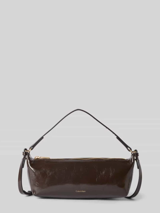 Zdjęcie produktu Torebka do ręki z wytłaczanym logo model 'FOIL LOGO GLOSSY CONV BAG' Calvin Klein Ciemnobrązowy