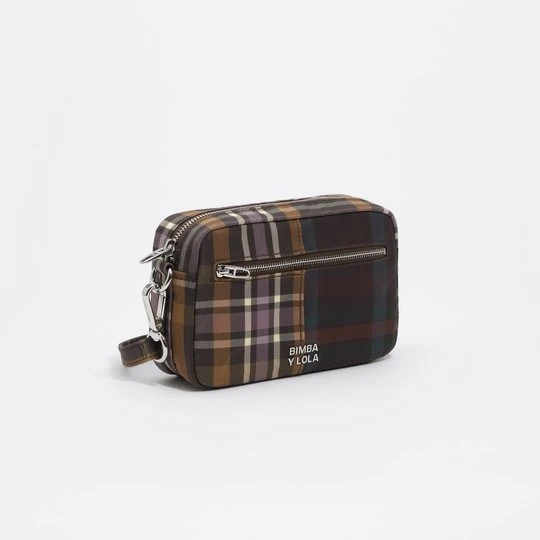 Zdjęcie produktu Torebka listonoszka mała tartan czekoladowo-zielona BIMBA Y LOLA