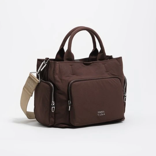 Zdjęcie produktu Torebka listonoszka Pocket duża nylon ciemnobrązowa BIMBA Y LOLA DARK BROWN