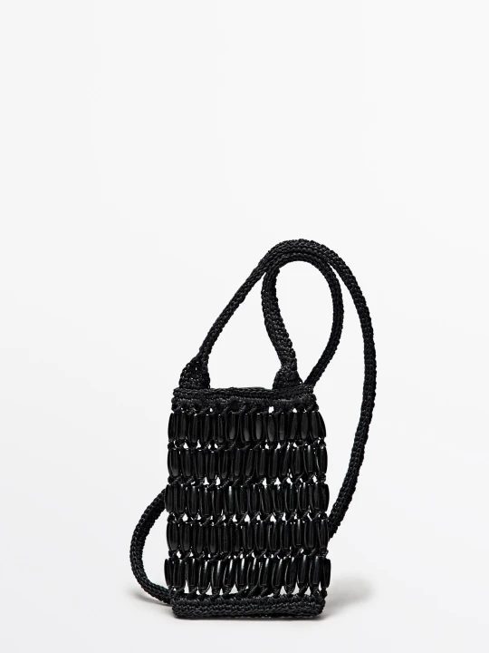 Zdjęcie produktu Torebka Listonoszka Z Drewnianymi Detalami - Czarny - Massimo Dutti - Female