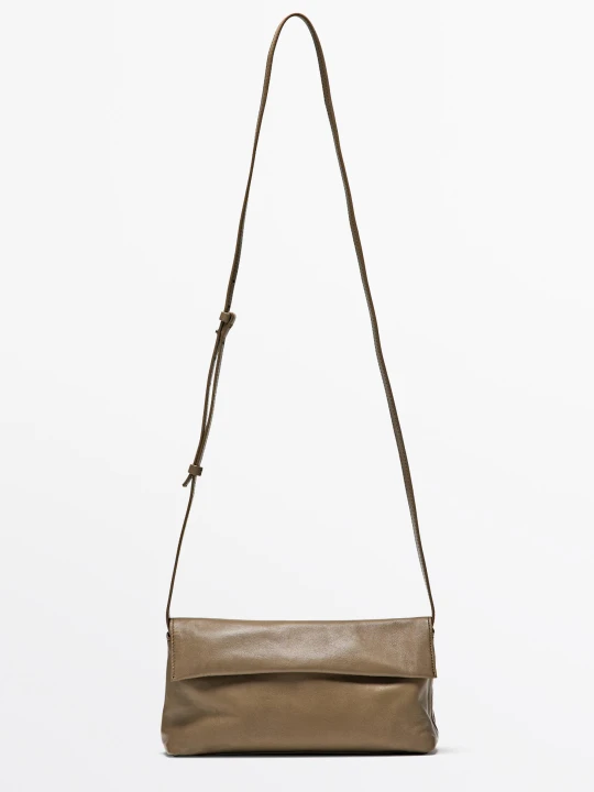 Zdjęcie produktu Torebka Listonoszka Ze Skóry Nappa - Szarobrązowy - Massimo Dutti - Female