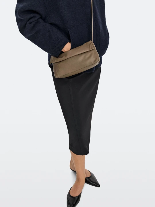 Zdjęcie produktu Torebka Listonoszka Ze Skóry Nappa - Szarobrązowy - Massimo Dutti - Female