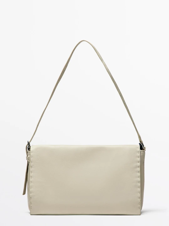 Zdjęcie produktu Torebka Listonoszka Ze Skóry Nappa Z Przeszyciami - Złoty - Massimo Dutti - Female