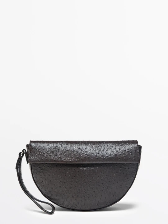 Zdjęcie produktu Torebka Półksiężyc Ze Skóry Nappa O Teksturze - Brązowy - Massimo Dutti - Female