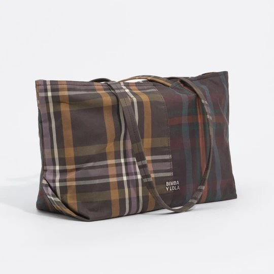 Zdjęcie produktu Torebka shopper średnia tartan czekoladowo-zielona BIMBA Y LOLA