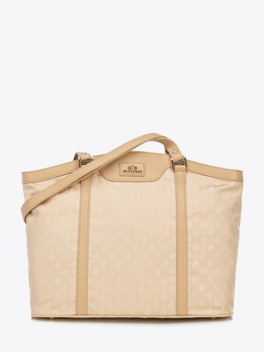 Zdjęcie produktu Torebka shopperka z żakardu i skóry w monogramy kremowa Wittchen kremowy