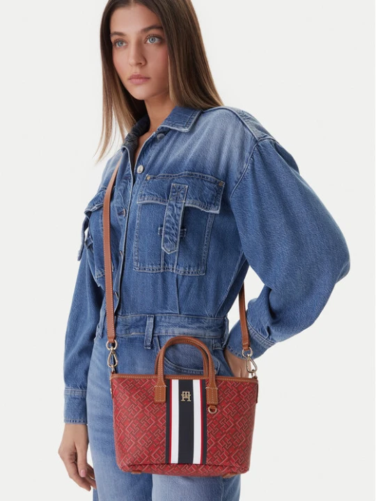 Zdjęcie produktu Torebka Tommy Hilfiger Th Monoplay Mini Tote Stripe Le AW0AW18389 Czerwony