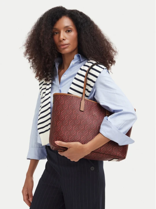 Zdjęcie produktu Torebka Tommy Hilfiger Th Monoplay Tote Le AW0AW17416 Czerwony ciemny
