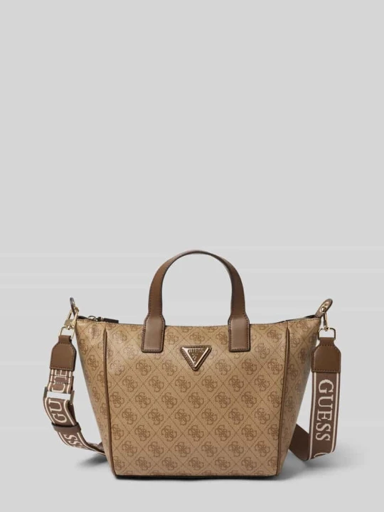 Zdjęcie produktu Torebka typu tote z nadrukiem z logo na całej powierzchni model 'Follie' Guess Jasnobrązowy